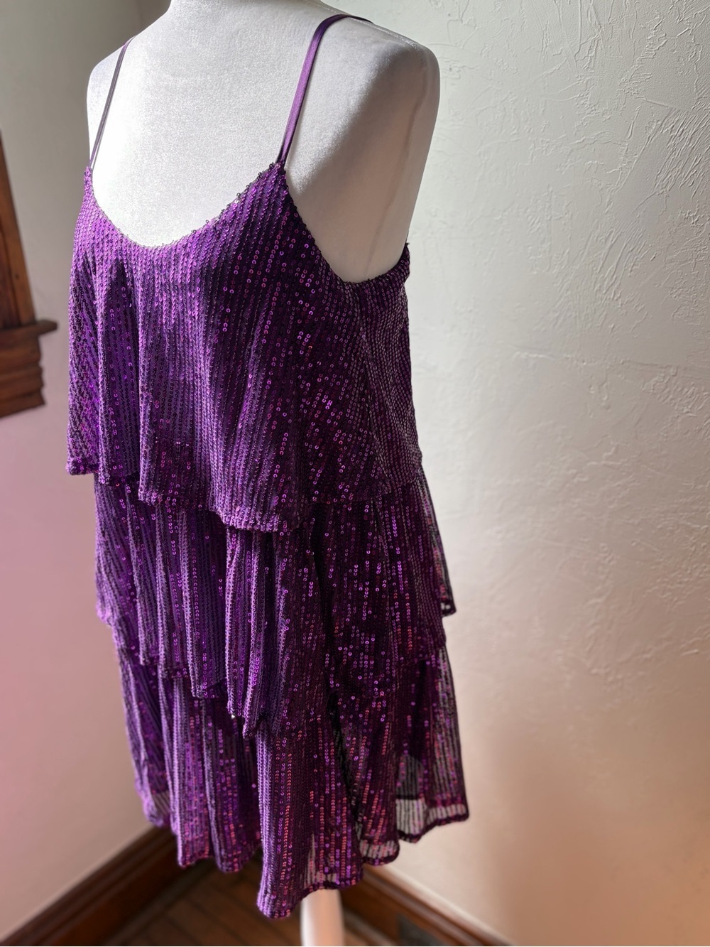 Fansi Nova Purple Sequin Tiered Party Dress Layered Cocktail Dress M - Picture 5 of 9